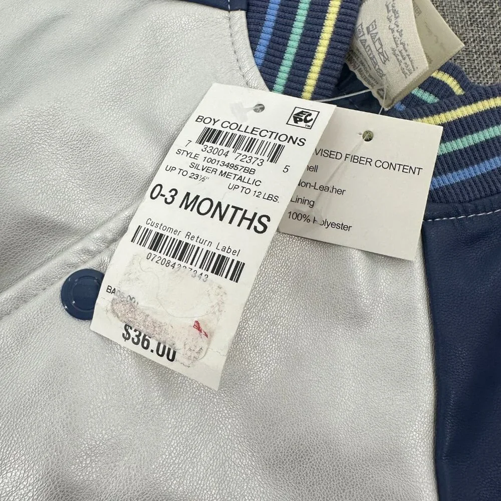 NEW! Baby Boy First Impressions Jacket Metallic Silver‎ & Blue Snaps 0--3 months